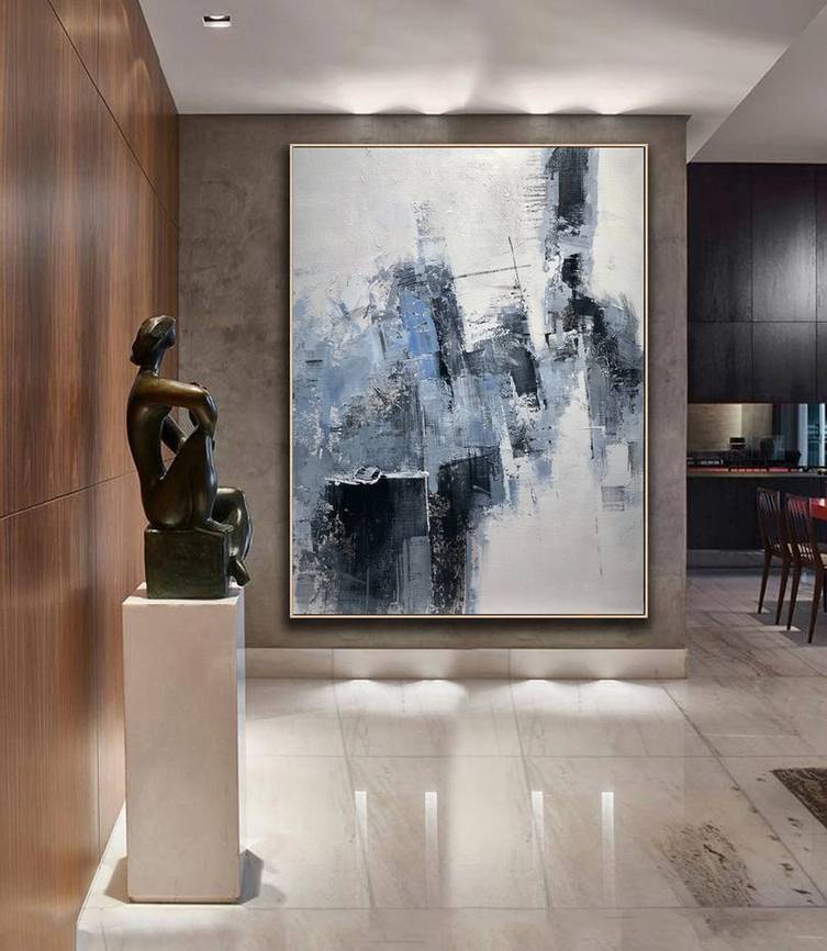 Grey Abstract Painting Blue Abstract Canvas Artwork 8466D wall art